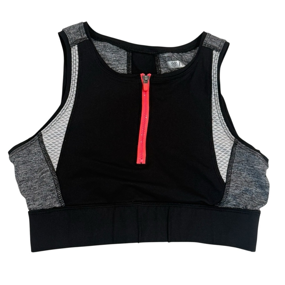 Forever 21 Black and Gray Sports Bra with Pink Zipper